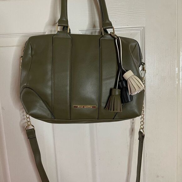 Steve Madden olive green satchel bag detachable shoulder strap tassel accent - Picture 10 of 11